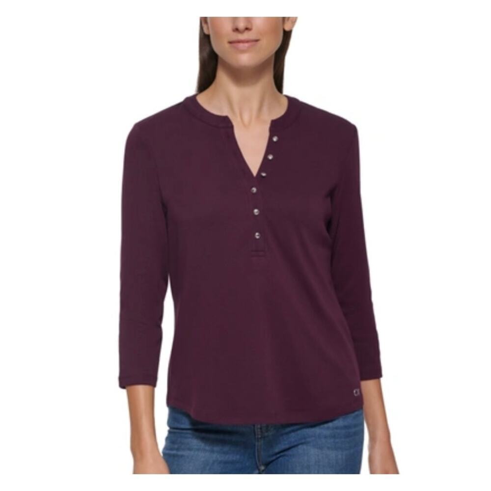 Calvin Klein Button Front Henley Top sz Large